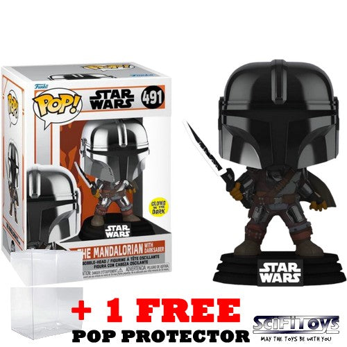 Star Wars Mandalorian Darksaber Chrome Glow Dark 491 Pop Vinyl Funko ...