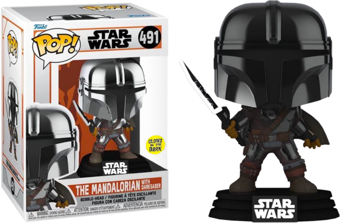 Star Wars Mandalorian Darksaber Chrome Glow Dark 491 Pop Vinyl Funko ...